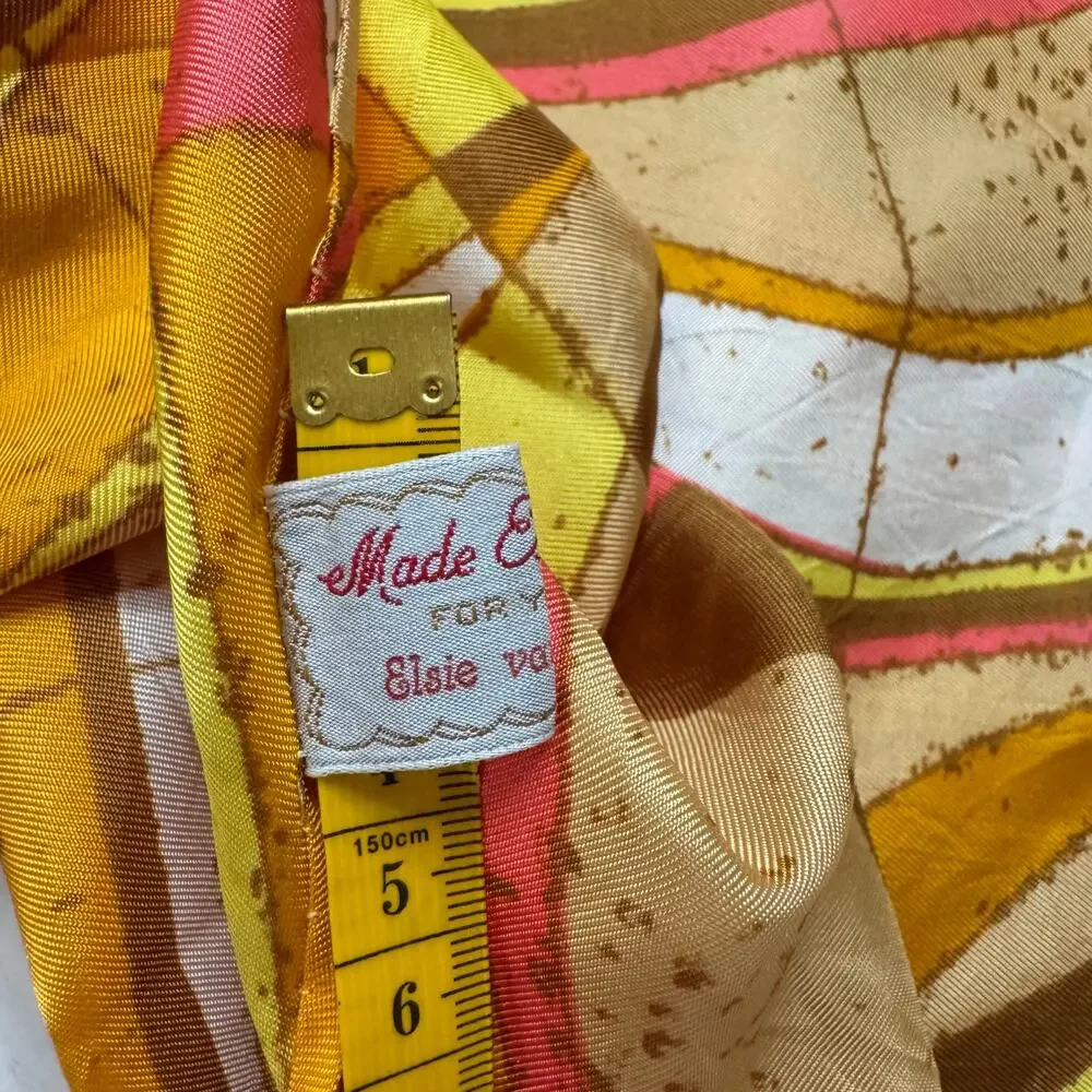 Vintage Handmade Mod Triangle Scarf Retro Orange Tan Yellow Headcover Polyester - Picture 6 of 7